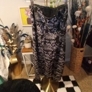 Nicole Miller Black and Silver Strapless Cocktail Dress